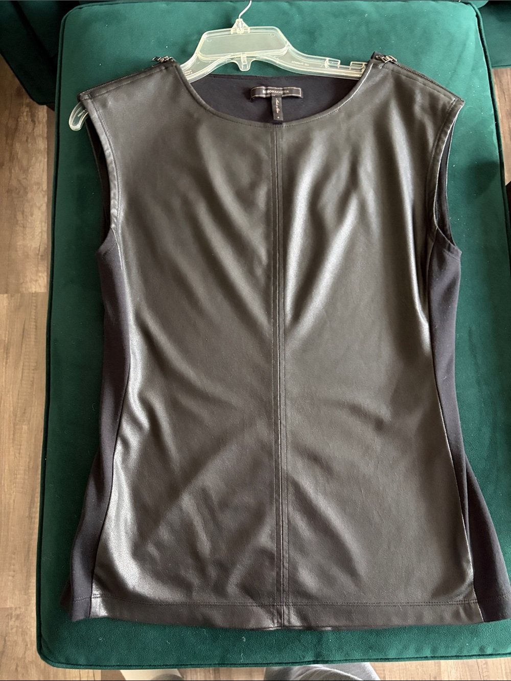 BCBGMaxAzria Black Faux Leather Sleeveless Top